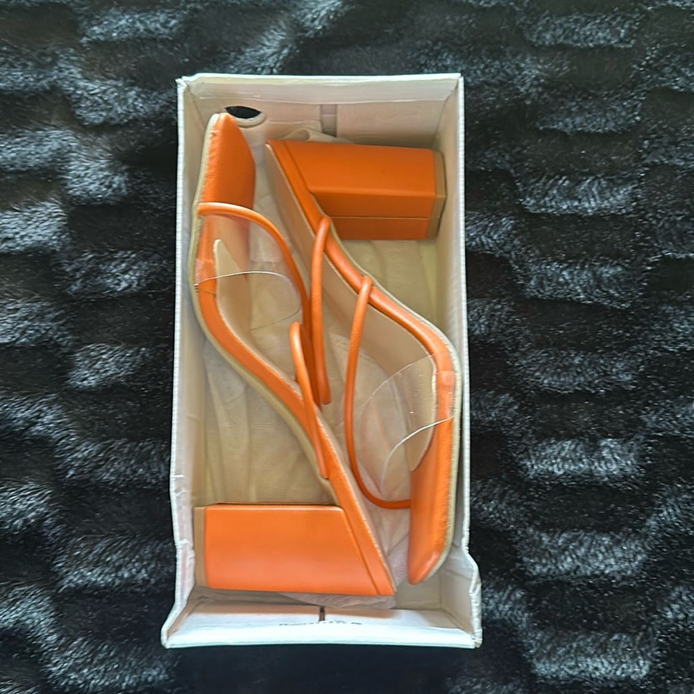 Orange block heeled sandals